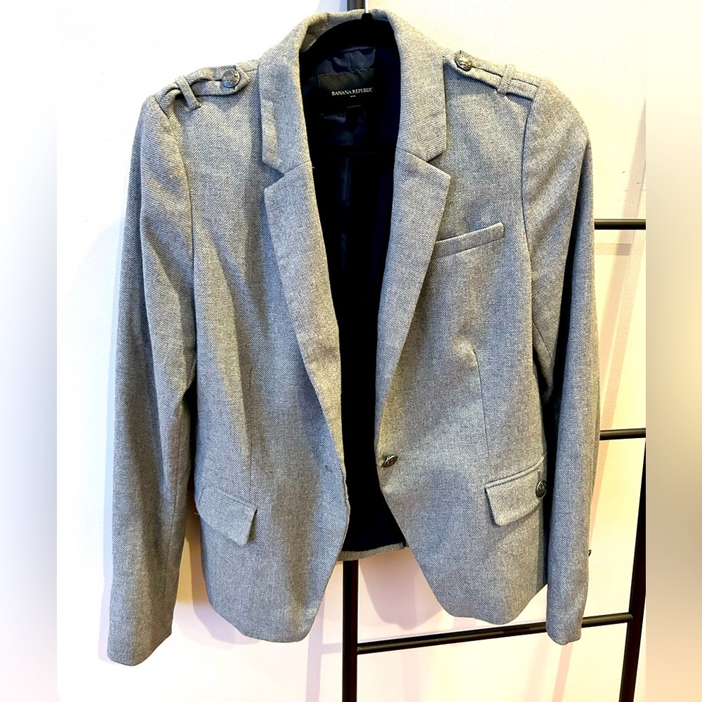 Banana Republic Gray Twill Blazer with Epaulets